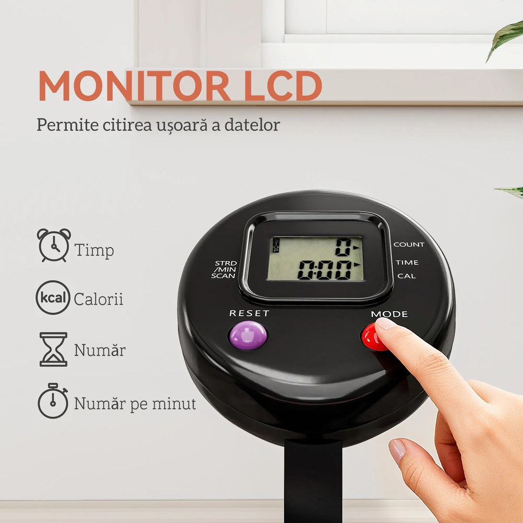 HOMCOM Trambulină Elastică Pliabilă cu Mâner Reglabil și Monitor LCD, Ø102x99-123 cm, Negru | Aosom Romania