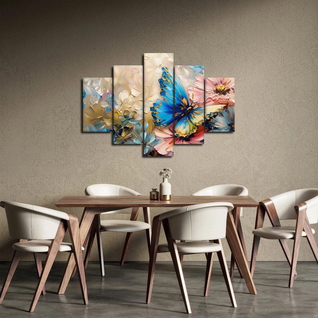 Tablou - Pictura de flori și fluturi (150x105 cm)
