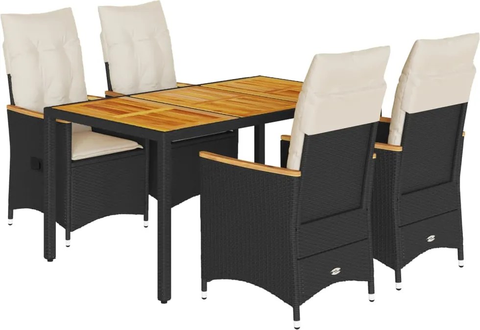 vidaXL Set mobilier de grădină cu perne, 5 piese, negru, poliratan