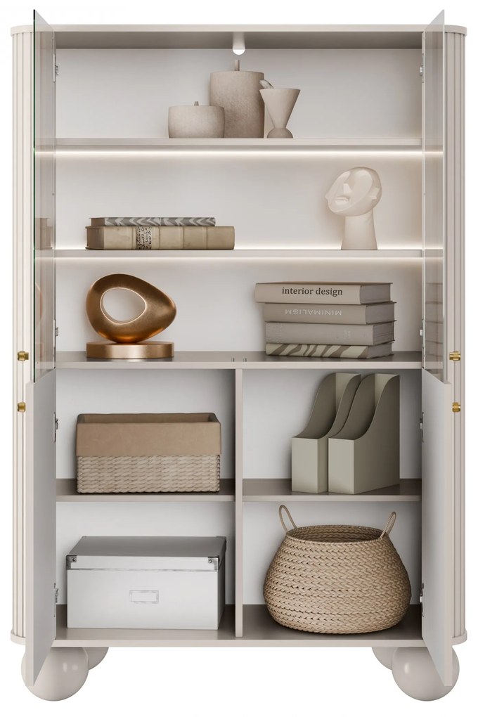 Vitrină cu patru uși Vesper 103 cm - cașmir / mânere aurii / picioare sferice