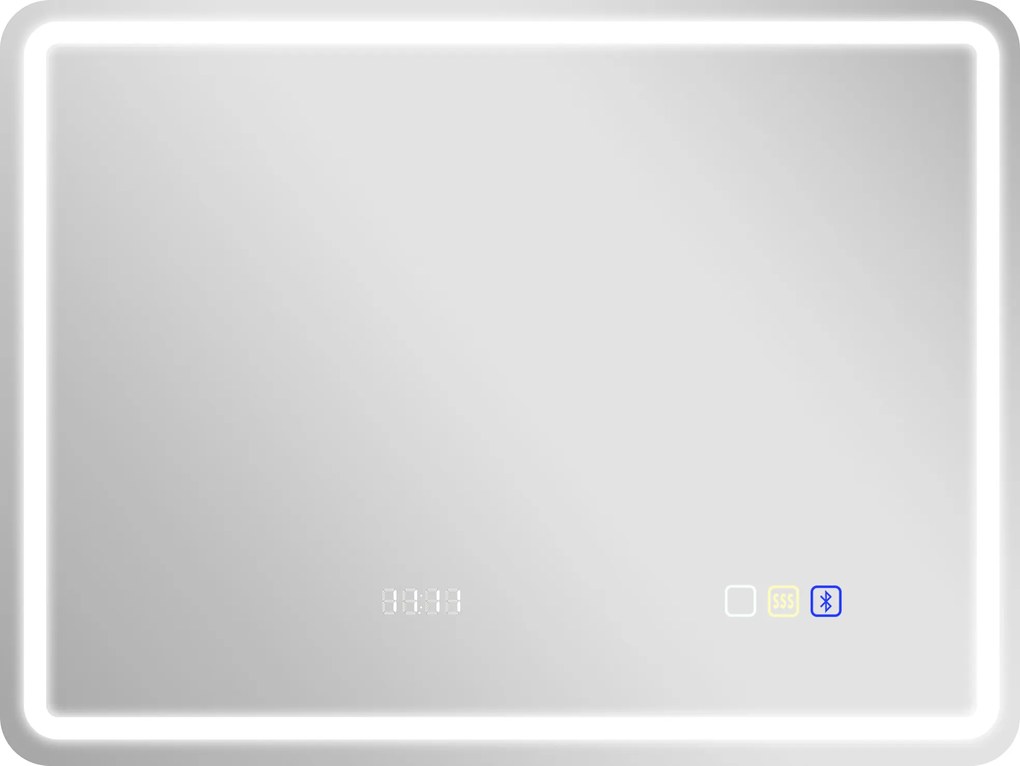 HOMCOM Oglindă de Baie cu Lumină LED 80x60 cm cu Bluetooth 3 Culori de Lumină Ceas Digital Funcție Anti-abur Funcție de Memorie | Aosom Romania