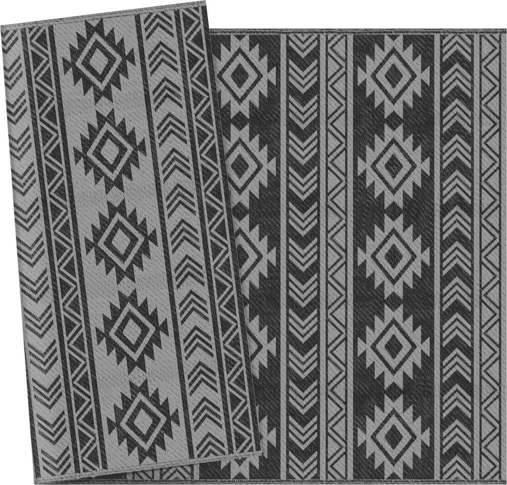Outsunny Covor Exterior Reversibil, 1,8 x 2,75m, Impermeabil pentru Curte, Veranda, Picnic, Plaja, Camping, Negru si Gri | Aosom Romania