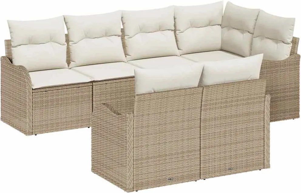 vidaXL Set de canapele pentru grădină cu pernă 7 pcs Bej Rattan poli