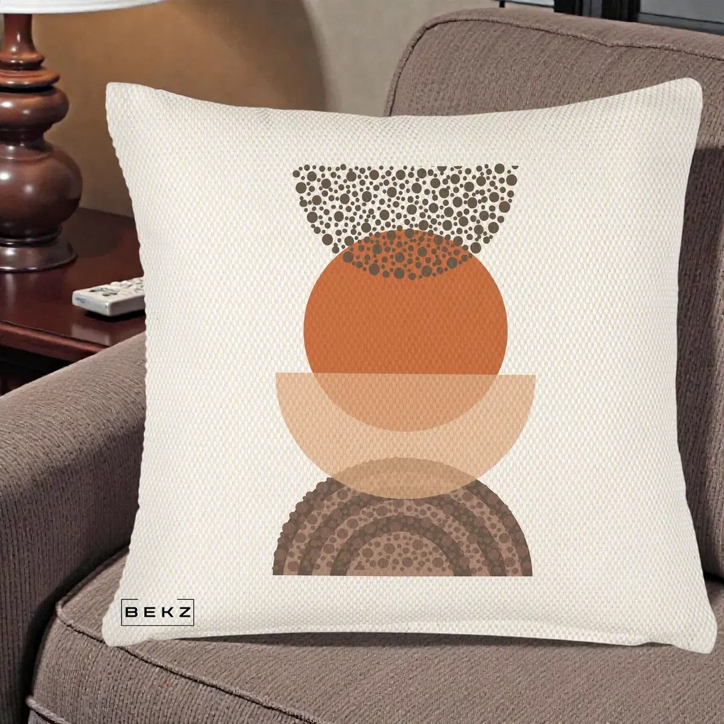 Perna Decorativa Boho Stiva Forme Punctate Terracotta, 40x40 cm, Crem Reliefat, Husa Detasabila, Perna Inclusa, BEKZ®