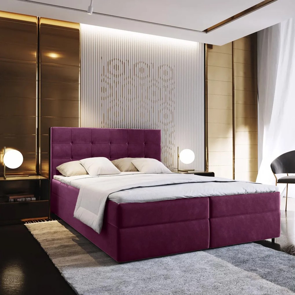 Pat tapițat boxspring GLORIEN 160x200 cm purpurova Saltea: Matrace Bonell pružinová