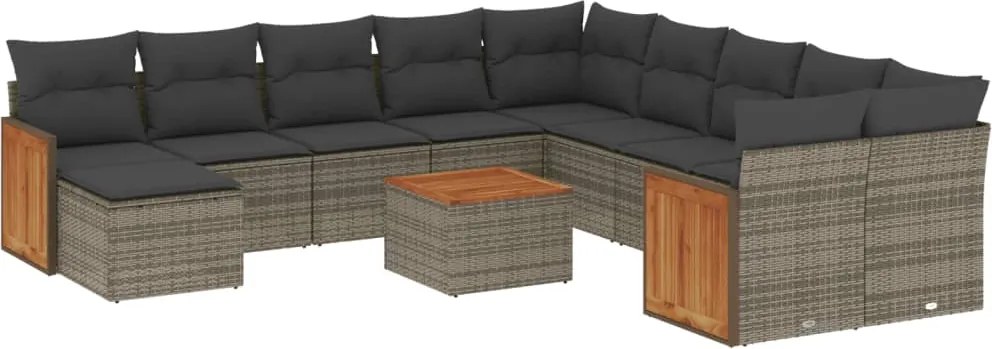 vidaXL Set canapea de grădină cu perne, 12 piese, gri, poliratan
