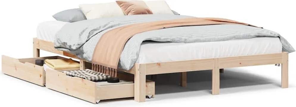 vidaXL Cadru de pat cu sertare, 150x200 cm, lemn masiv pin