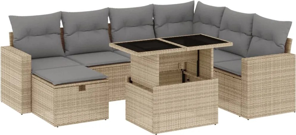 vidaXL Set canapele de grădină, 8 piese, cu perne, bej, poliratan