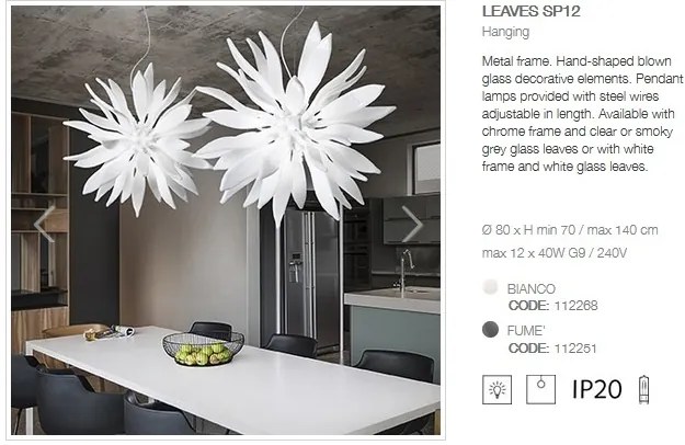 Lustra suspendata design modern LEAVES SP12 BIANCO 112268