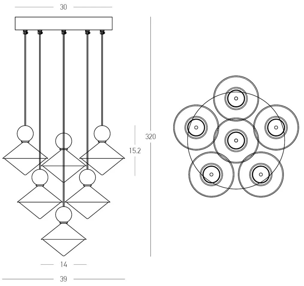 Lustra cu 6 pendule LED, Ceramica, Sticla, BRASS, ZB-25102
