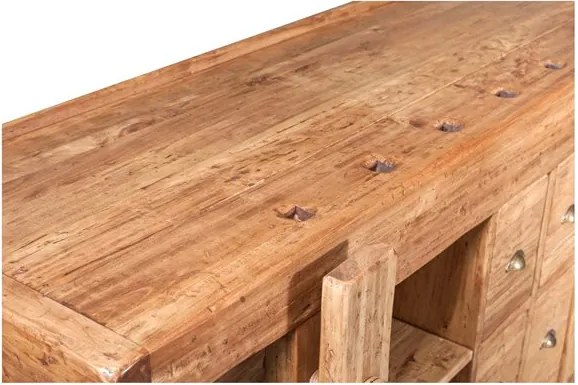 Banc de tamplar, L184 74 H92 cm, 4 sertare, natur antic, lemn masiv