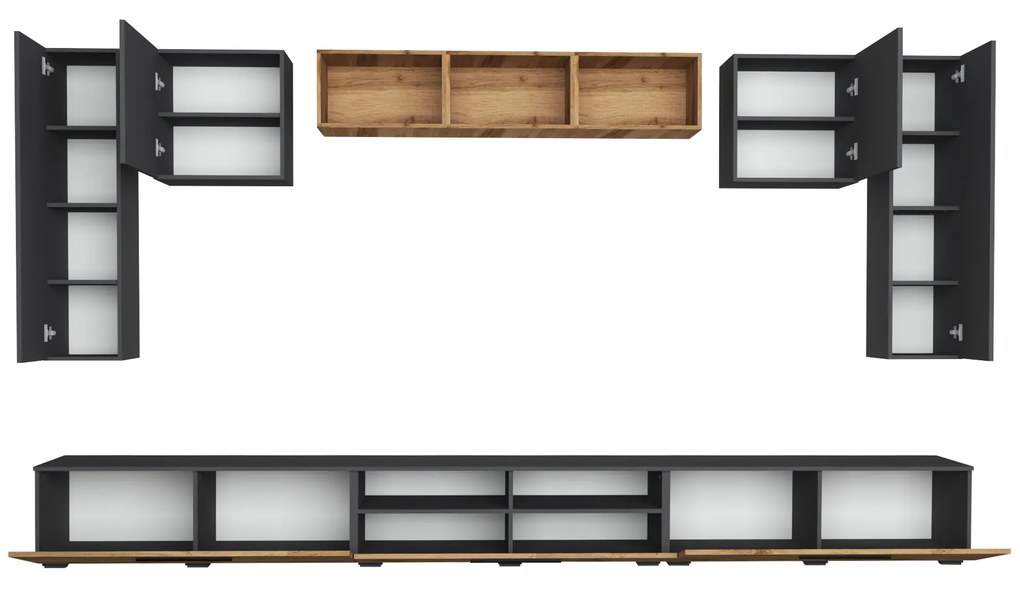 Living haaus Haga V2, Antracit/Stejar Wotan, L 360 cm