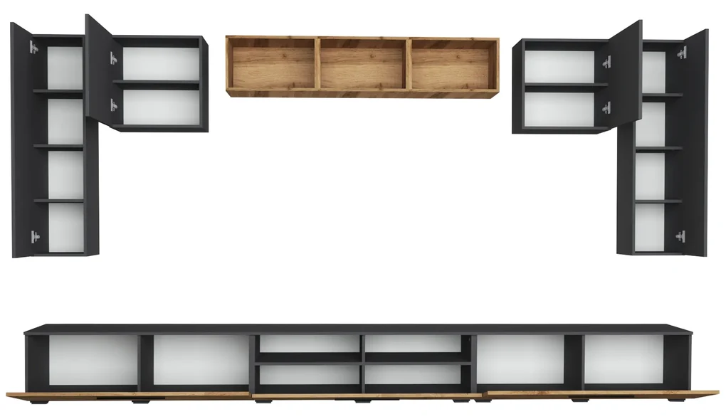 Living haaus Haga V2, Antracit/Stejar Wotan, L 360 cm