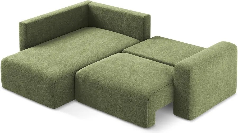 Colțar verde extensibil/cu spațiu de depozitare cu tapițerie din chenille (cu colț pe partea stângă/în formă de ”L”) Kona – Makamii