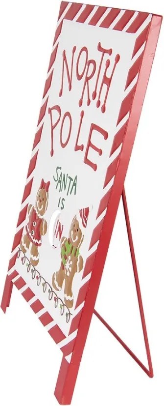 Semn decorativ de Crăciun din metal alb și roșu, 29x16x51 cm, „North Pole”