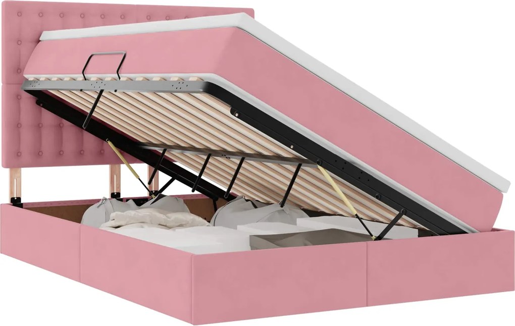 vidaXL Pat cu saltea și LED cu saltea cu led Roz 140 x 190 cm Catifea