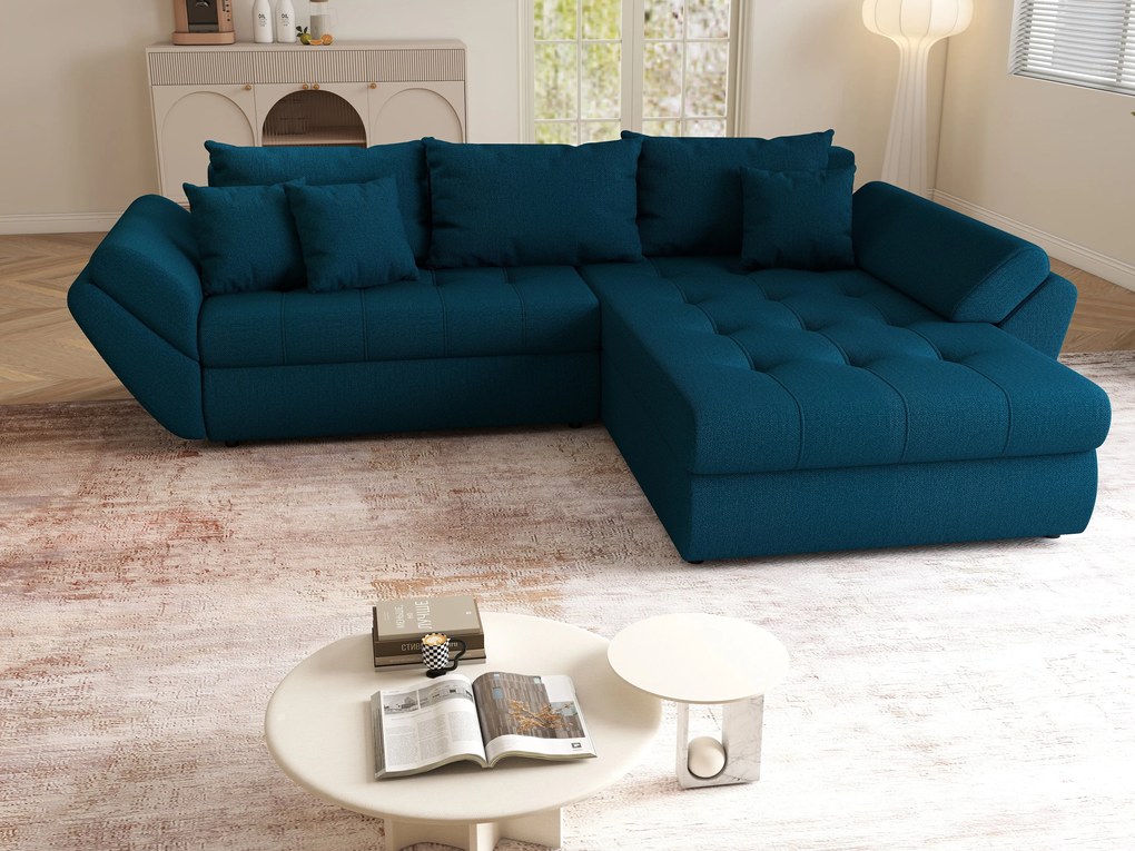 Colțar extensibil dumonde cu ladă de depozitare si sezut confortabil din spuma high-density, Loana Enjoy Petrol II 270x185 cm