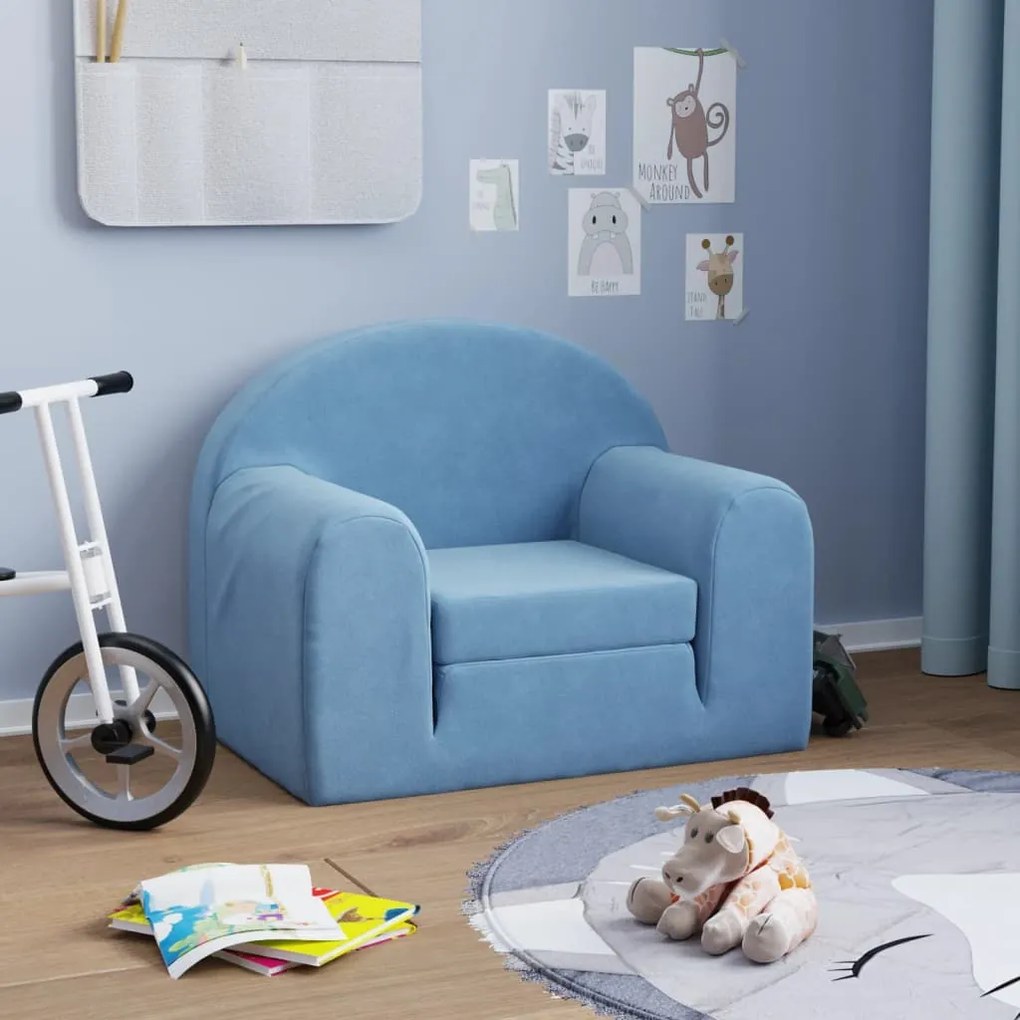 341801 vidaXL Canapea extensibilă pentru copii, albastru, pluș moale