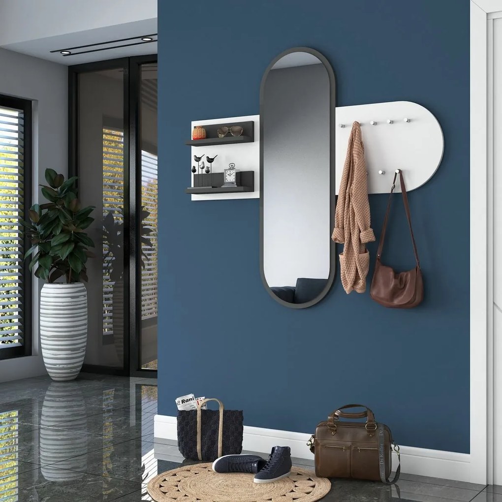 Cuier de perete cu oglindă Pomi White