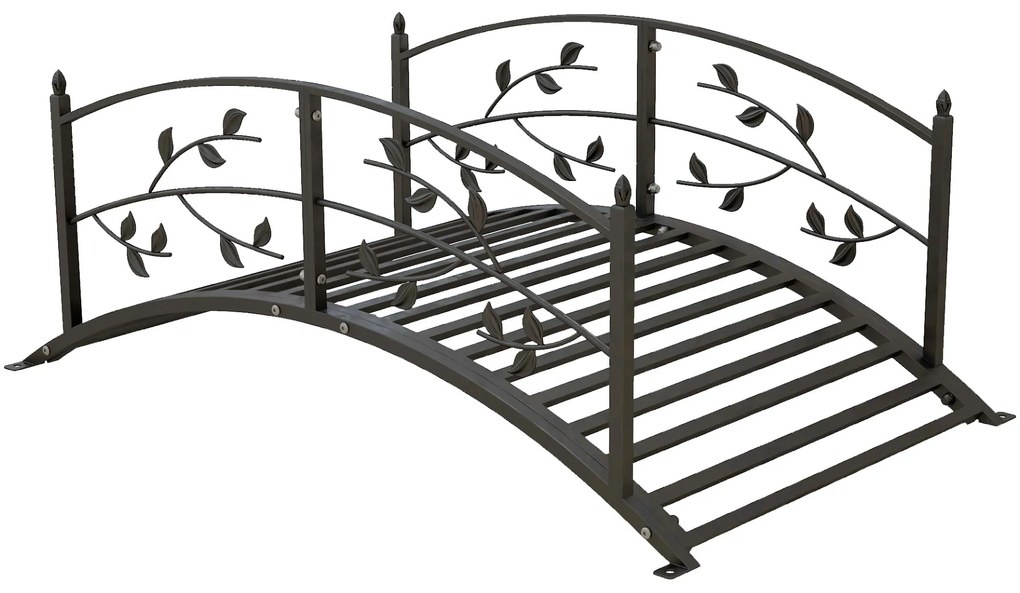 Outsunny Pod de grădină - pod de bazine - decor grădină dim. 119L x 67l x 47H cm cu balustradă motive de viță de vie oțel negru | Aosom Romania