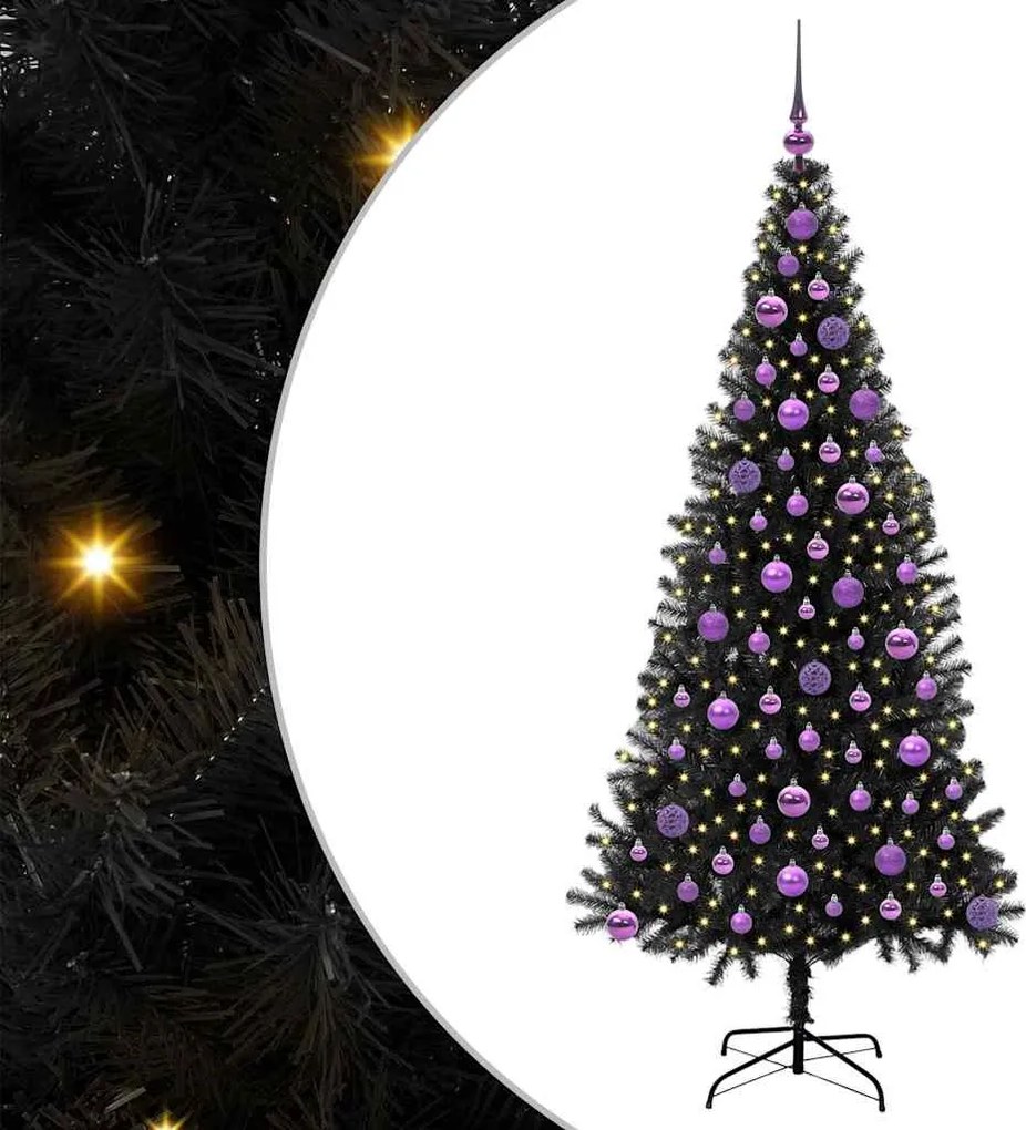 vidaXL Brad de Crăciun cu 300 LED cu suport Negru 180 cm PVC