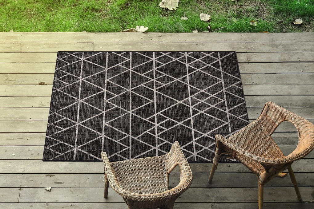 Covor sisal Floorlux 20508 negru si argint Triunghiuri