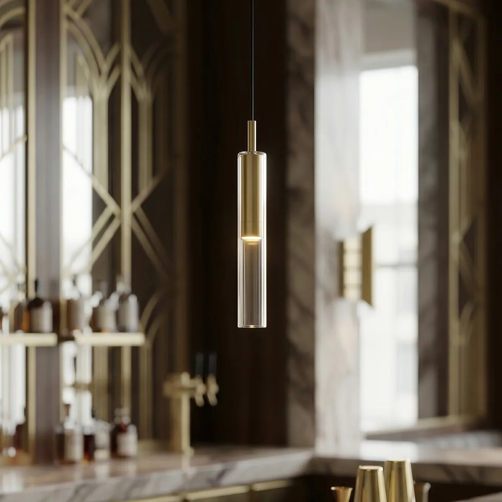 Spot modern auriu cu sticlă ambră pentru sistem de șină monofazat - Slimline Loyce