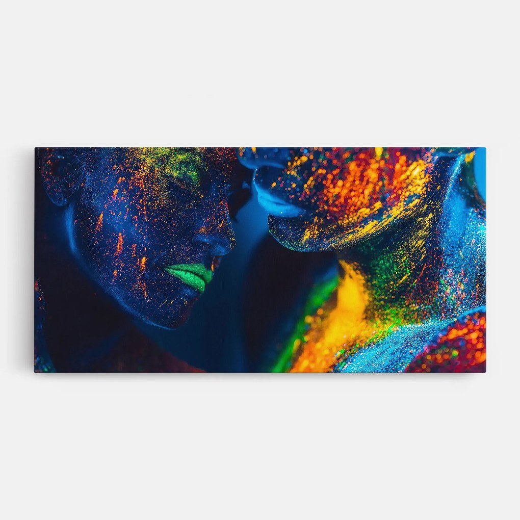 Tablou Canvas, 50x100cm, Dormitor si Living, Abstracte, Culori vibrante, Fluorescent Green Lips