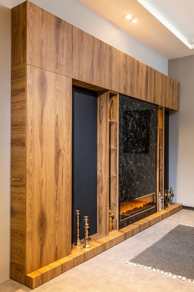 Comoda tv de lux cu semineu si panou de perete decorativ akdeniz (375x280)