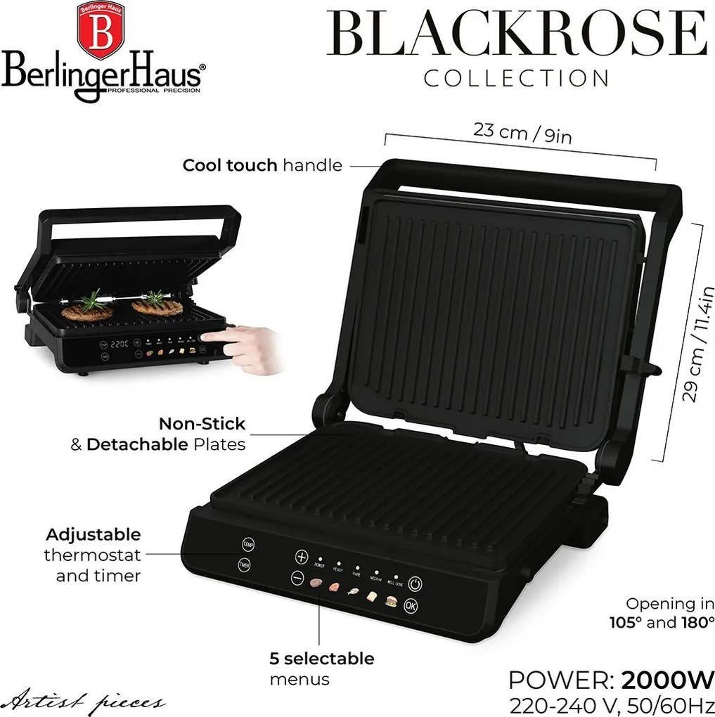 Grill electric sandwich maker Berlinger Haus BH 9781, negru-roz