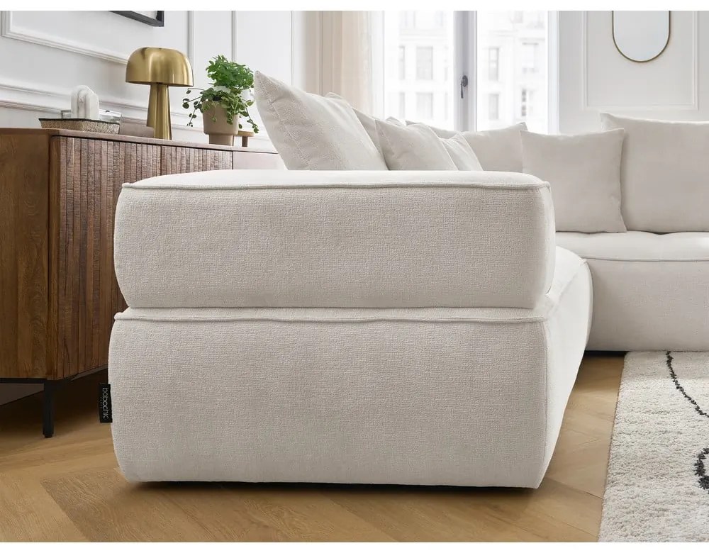 Colțar bej cu tapițerie din chenille (cu colț pe partea dreaptă/în formă de ”L”) Whesley – Bobochic Paris