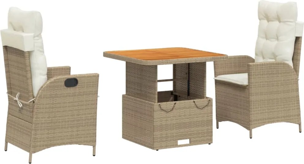 vidaXL Set mobilier de grădină cu perne, 3 piese, bej, poliratan