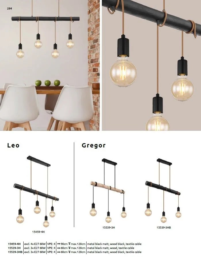 Lustra cu 3 pendule design rustic Gregor negru, natural