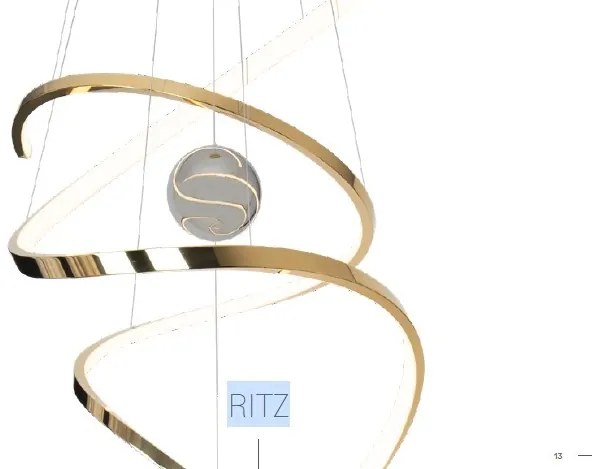 Lustra suspendata LED dimabila, design elegant RITZ auriu P0427D MX