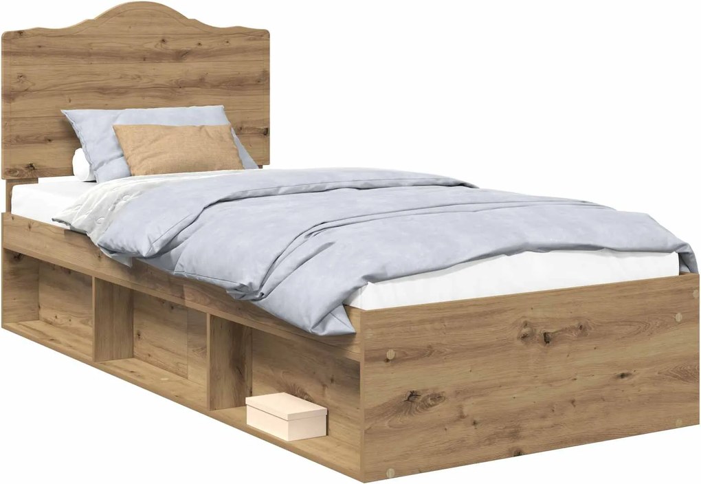 vidaXL Cadru de pat Stejar artizanal 90 x 190 cm Lemn de pin masiv