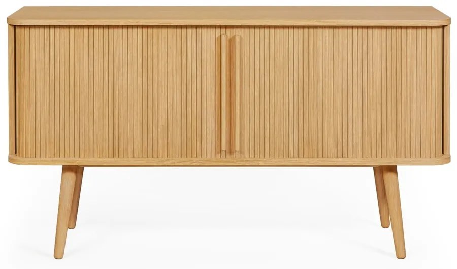 Comodă în culoare naturală joasă cu aspect de lemn de stejar cu ușă glisantă 138x75 cm Rove – Woodman