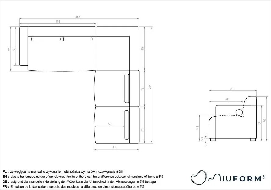 Colțar gri (cu colț pe partea dreaptă) Flex Felix – Miuform