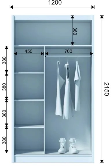 Dulap cu oglindă SABRINA 120x215 cm, stejar sonoma