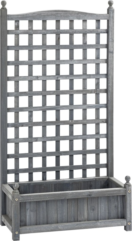 Outsunny jardinieră înălțată cu spalier, jardinieră pentru flori, arc pentru trandafiri cu suport pentru plante cățărătoare, lemn, gri, 64 x 28 x 120 cm | Aosom Romania