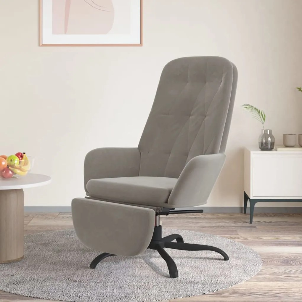 3097641 vidaXL Scaun de relaxare cu taburet, gri deschis, catifea