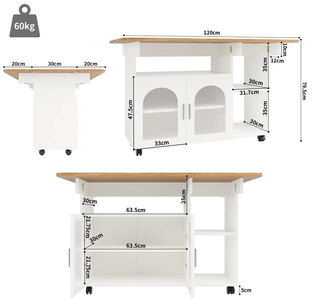Insulă de bucătărie modernă, Alb+Culoare naturală | Aosom Romania