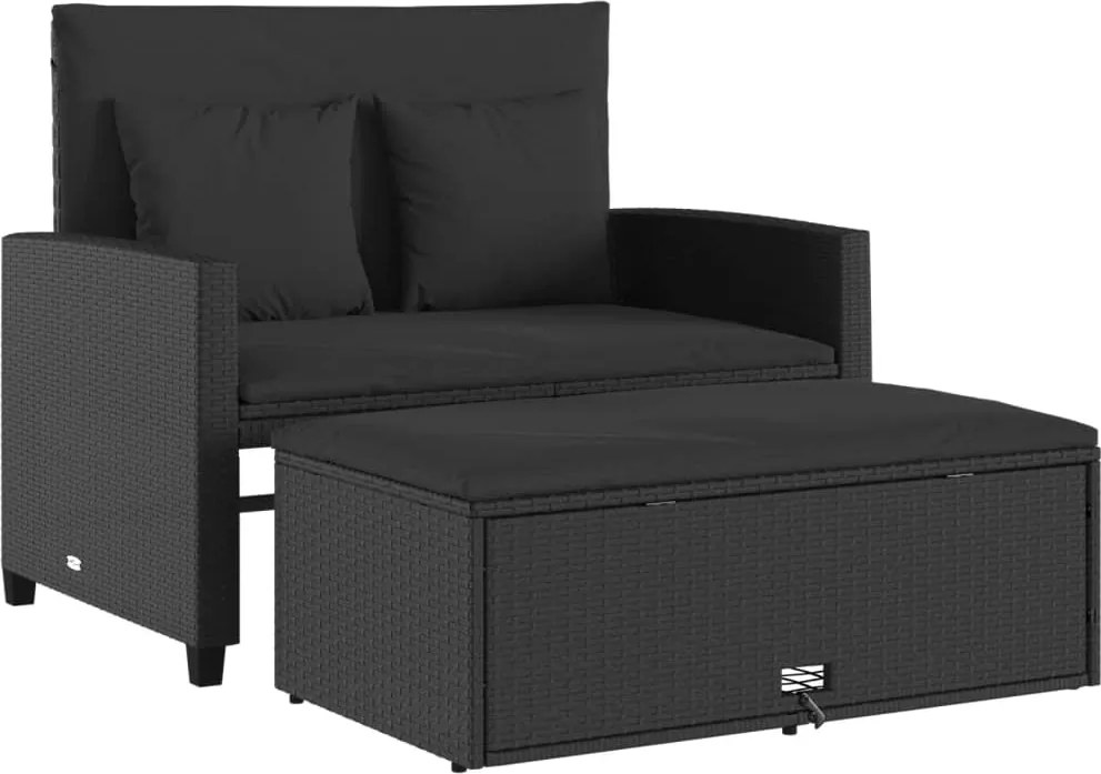 vidaXL Canapea de grădină cu perne, 2 locuri, negru, poliratan