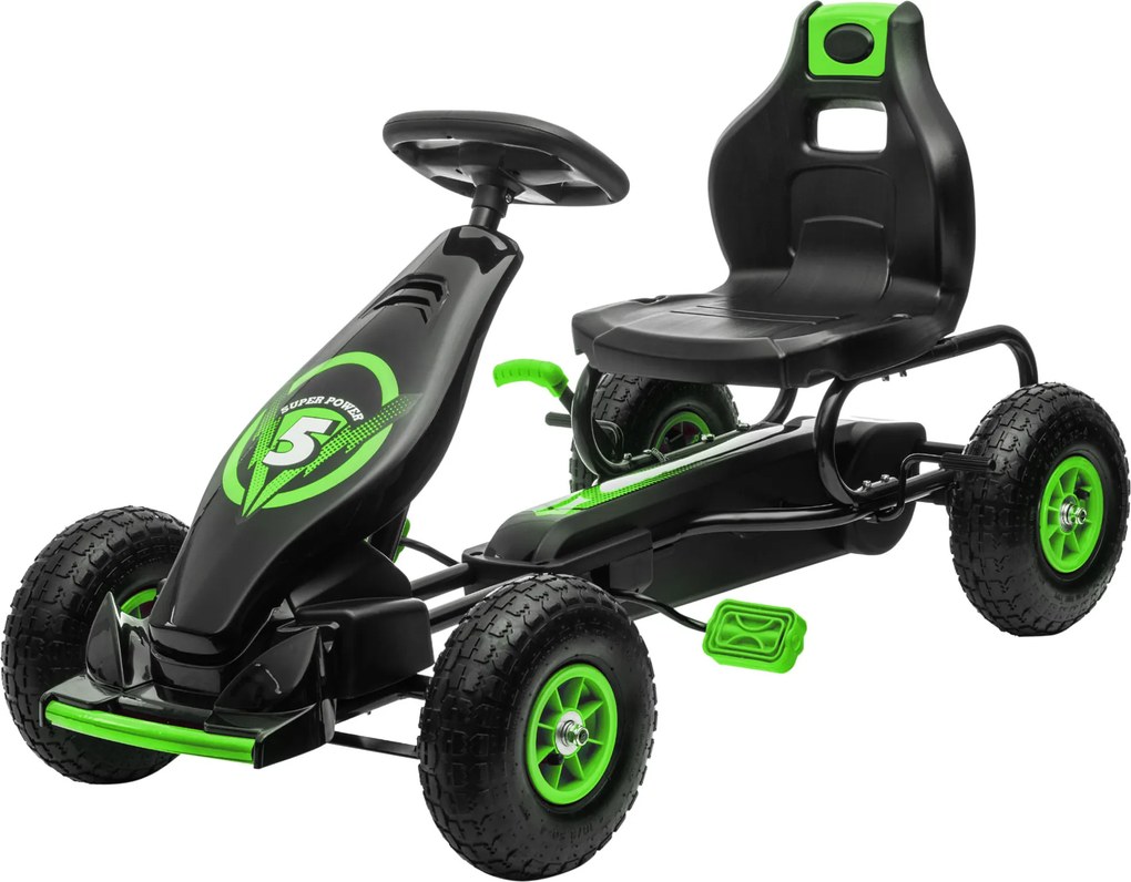 HOMCOM Kart cu Pedale pentru Copii 5-12 Ani cu Scaun Reglabil, din Metal și PP, 121x58x61 cm, Verde și Negru | Aosom Romania