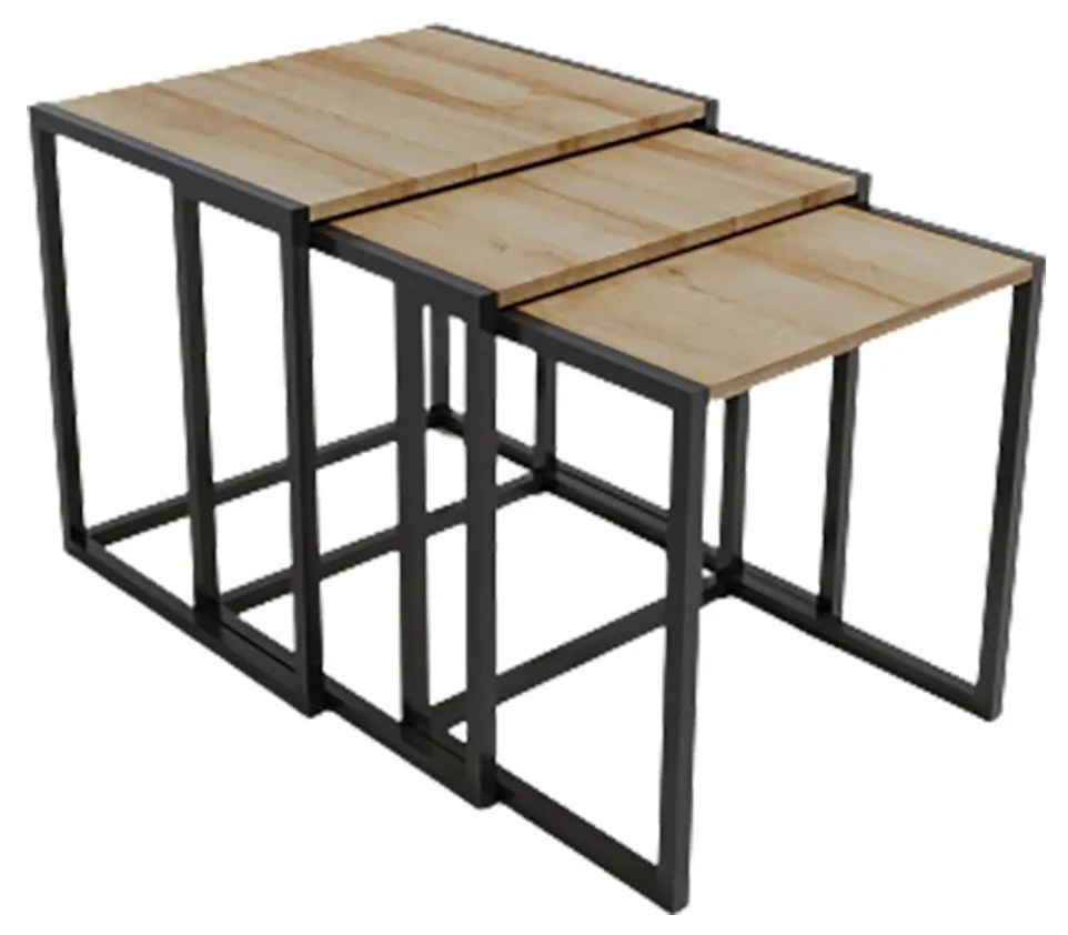 Set 3 buc măsuțe de cafea Ollie (Stejar + Negru). 1088214