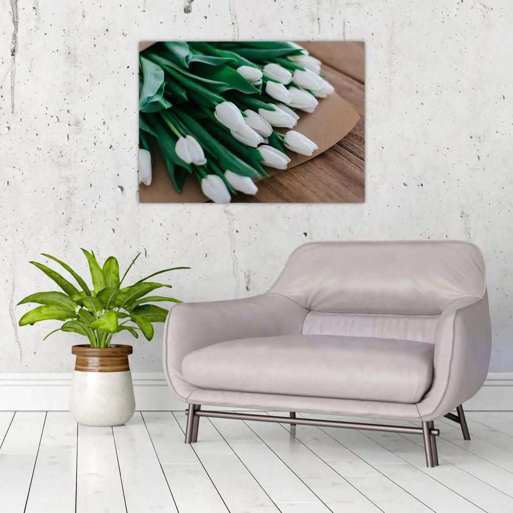 Tablou cu buchet de lalele albe (70x50 cm)
