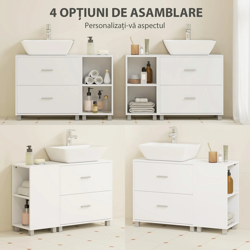 HOMCOM Dulap Modern pentru Chiuvetă, pentru Lavoare cu sau fără Picior, Alb | Aosom Romania