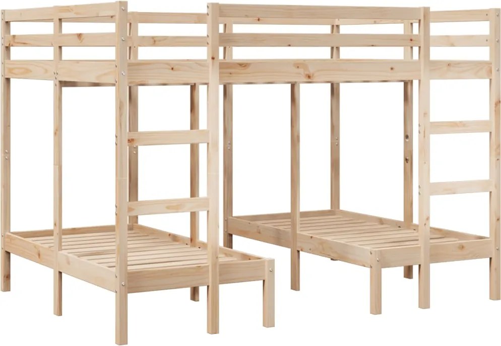 vidaXL Pat supraetajat triplu, 140x200/70x140 cm lemn pin