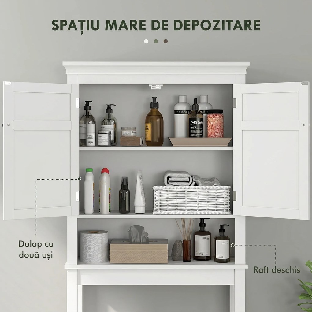 HOMCOM Dulap deasupra toaletei cu 2 uși și raft deschis, bară inferioară, 70x20x175 cm, alb | Aosom Romania