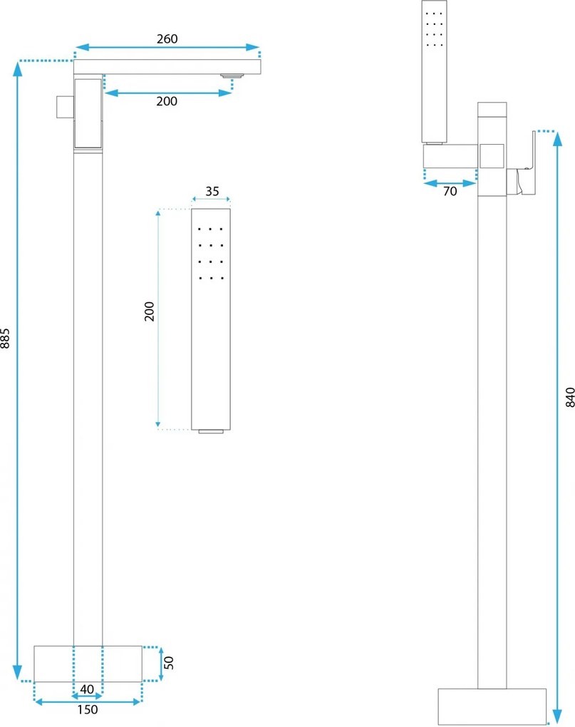 Baterie cada freestanding Rea Tery, negru mat