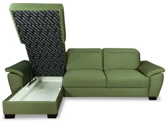 Coltar Extensibil Cu Insula Stanga Dax, 5 Locuri, Cu Lada De Depozitare, Verde, 299 Cm